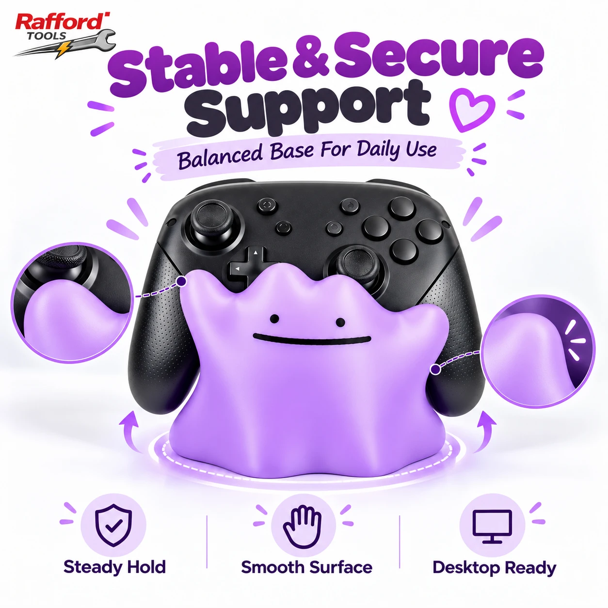Supporto da scrivania per controller di gioco, simpatico, viola, base espositiva per personaggi, organizer per controller da gaming, accessori per gam