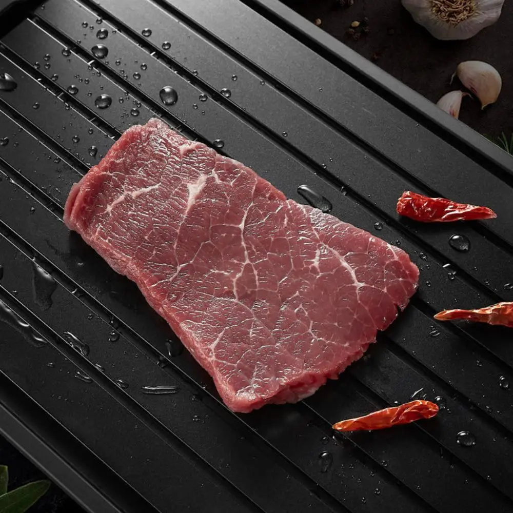 Aluminum Fast Defrosting Tray Black Rectangular Thawing Plate With Water Storage Box Meat Thaw Frozen Board Poultry