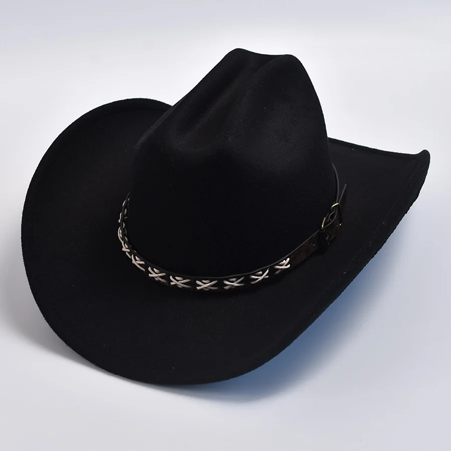 Chapeaux de Cowboy occidentaux Vintage à gros bords pour hommes et femmes, chapeau de Jazz en laine artificielle pour hommes et femmes