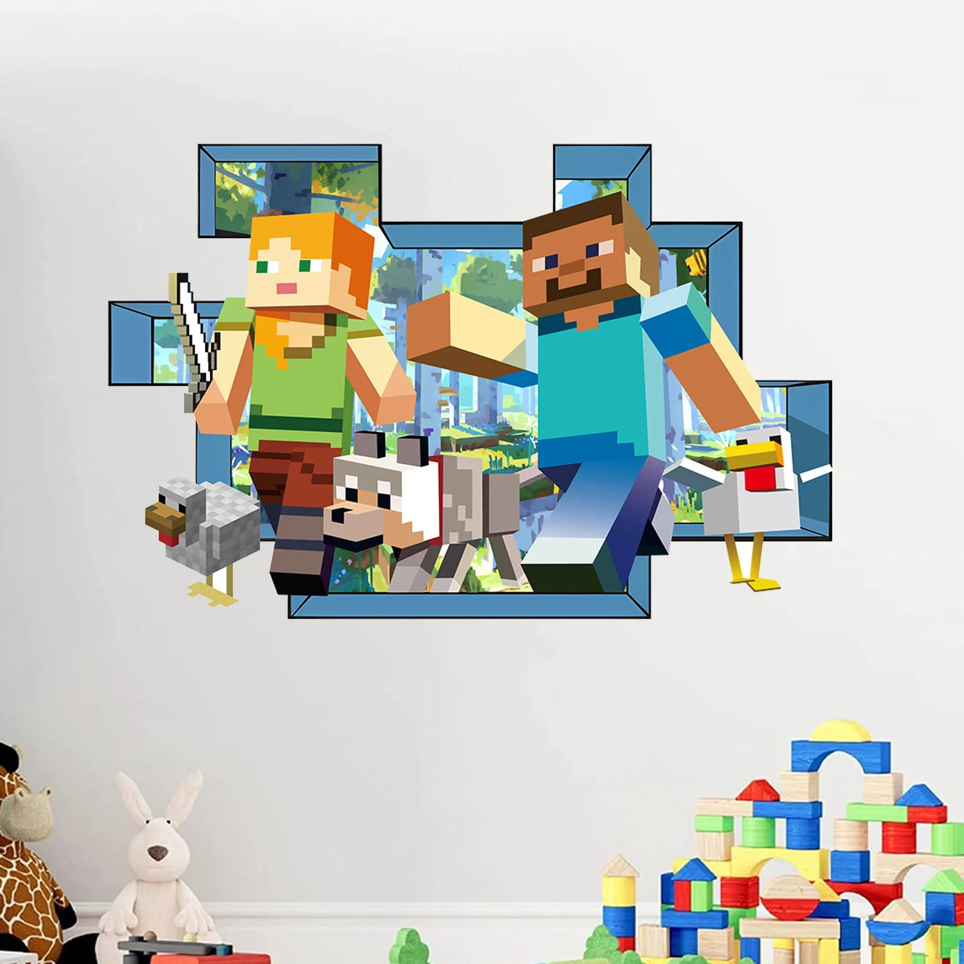 Autocollant mural de jeu S-Sandbox Pixel Building à effet 3D pour la décoration de fond de salon et de chambre à coucher, autocollant mural pour chambre d'enfant, cadeau