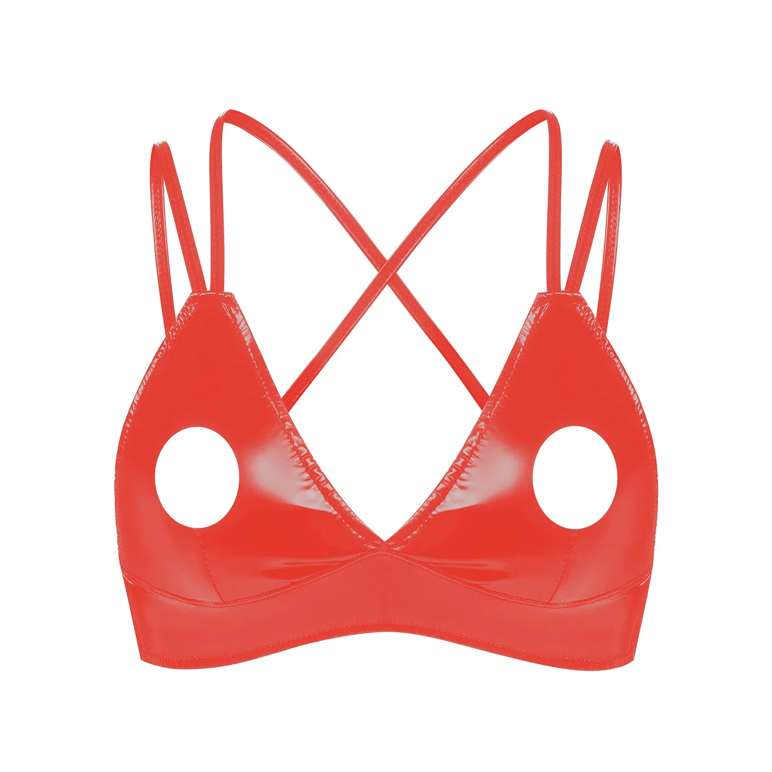 Red Black Women\'s Wet Look Faux Leather Bra Tops Wire-Free Unlined Bralette Lingerie Underwear Punk Bustier Corset Clubwear