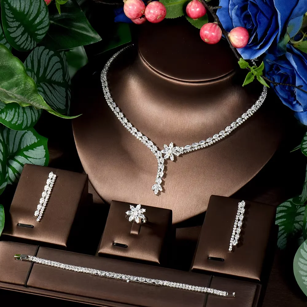 

Fashion Temperament Jewellery Wedding Bridal Cubic Zirconia Drop Earrings and Necklace Party for Women Gift Set S-352