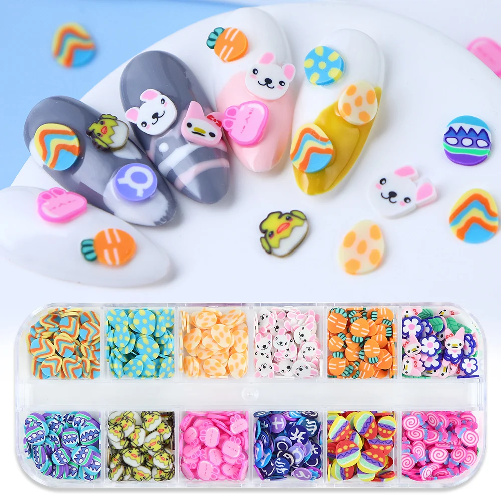 Easter Nails Art Accessories Kawaii Easter Eggs Bunny Carrot Polymer Clay Slices Mud Loose Sequins Festival Manicure Decorations