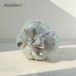 Alizekerr Heart Shaped Crystal Evening Bags Women Gorgeous Bow Diamond Metal Clutch Purses And Handbags Bridal Wedding Party