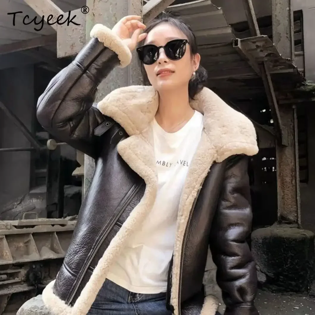 

Tcyeek Real Sheepskin Fur Coat Winter Jacket for Women and Men Genuine Leather Man Jackets Warm Motocycle Coat Womens Clothes