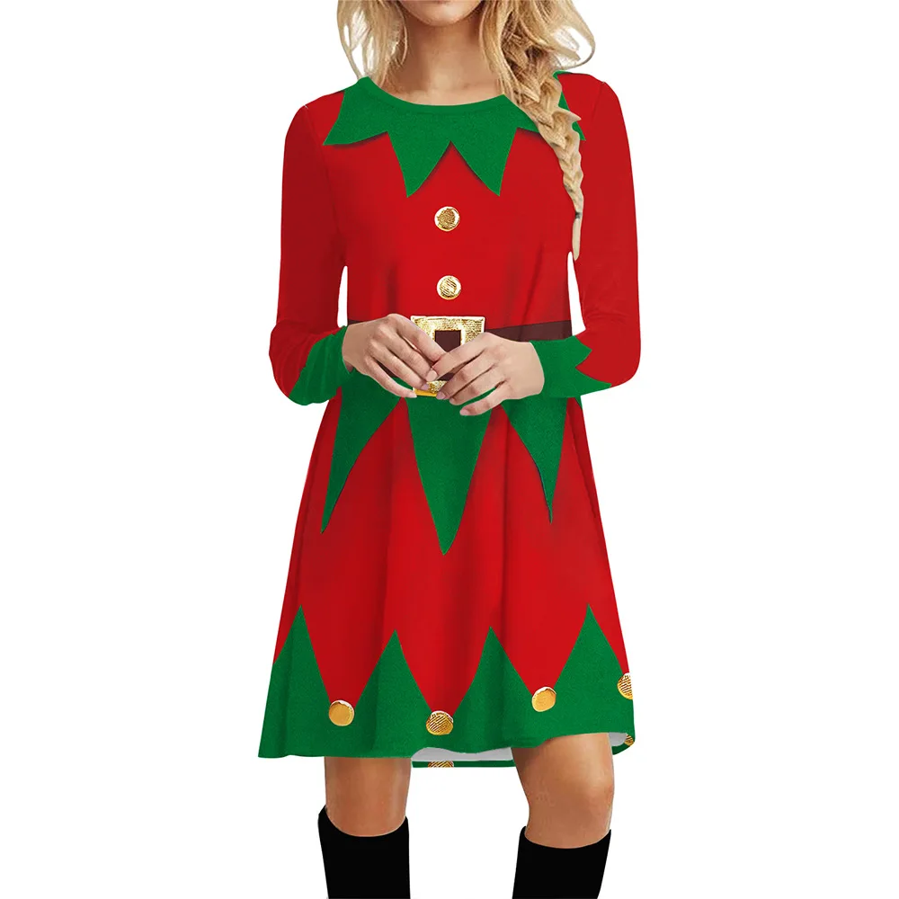 Christmas Elf Costume Santa Claus Dress Xmas Cosplay Long Sleeve Dresses Costume Disguise Party Adult Sexy Outfit Clothing