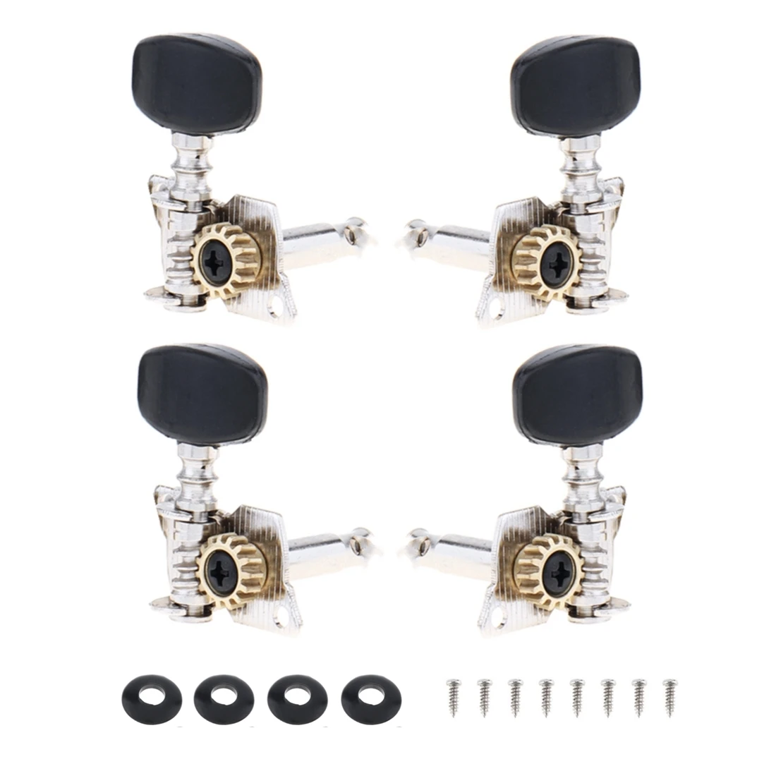 4pcs Ukulele Tuning Pegs 2R+2L Steel 4 String Guitar Machine Heads Locking Tuners for 21 23 26 Inch Ukelele Replacement Parts