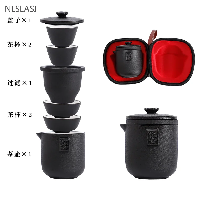 

Chinese Ceramic Teaset Portable Travel Teaware Suit Gaiwan Tea Cup Set Four Cups In A Pot Handmade Beauty Tea Infuser with Bag