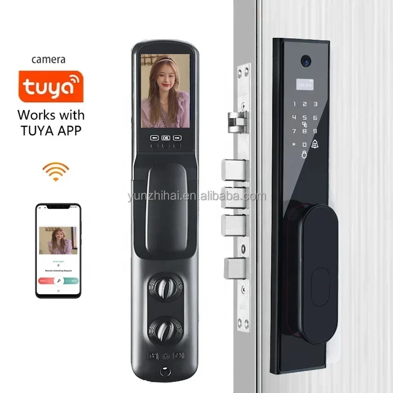 Digital Smart Lock com câmera para porta da frente, segurança do lar, Tuya App