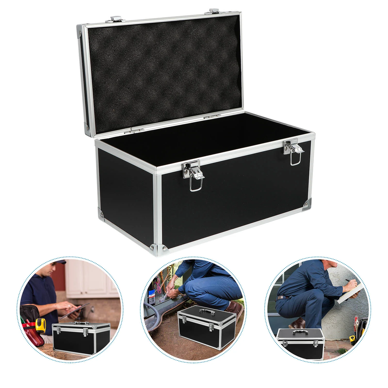 Toolbox Tragbare Tragetasche Schwarz Aluminium Multifunktions-Aufbewahrungstaschen Flexibler Schalter Legierung Perlenbaumwolle