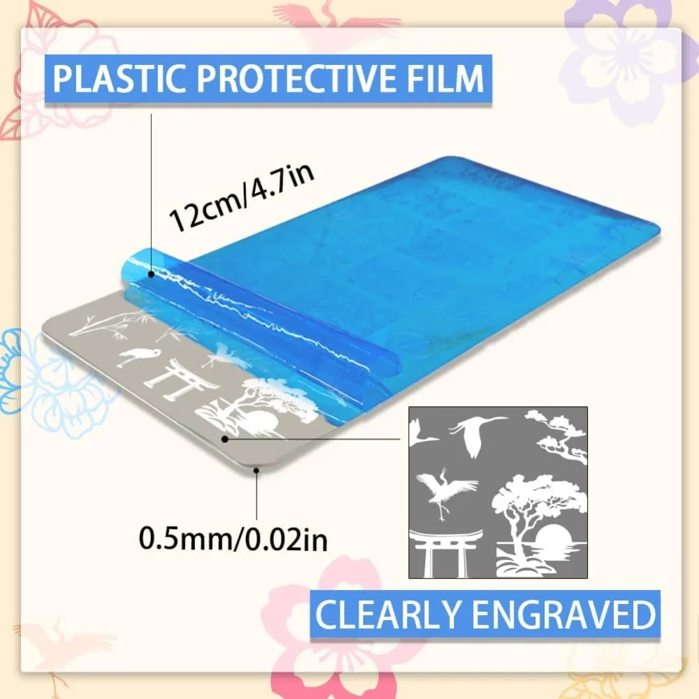 Plantillas clásicas para decoración de uñas de jardín chino, placa de estampado de uñas de estilo antiguo, pabellón, flor de ciruelo, plantillas para decoración de uñas, 3 uds.