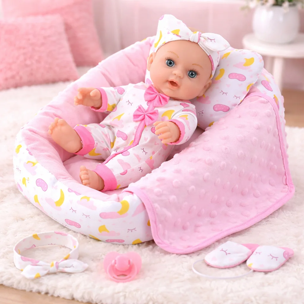 

30cm 12 Inch Reborn Doll Simulation Baby Doll Soft Vinyl Pink Clothes Sleeping Bag Set Pretend Play Toy Kids Soothing Doll Girl