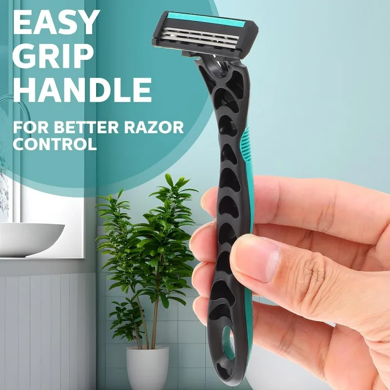 50 Pcs Men's Disposable Razors Bulk 3 Blade Men Razors for Head Sensitive Skin Comfortable Shave