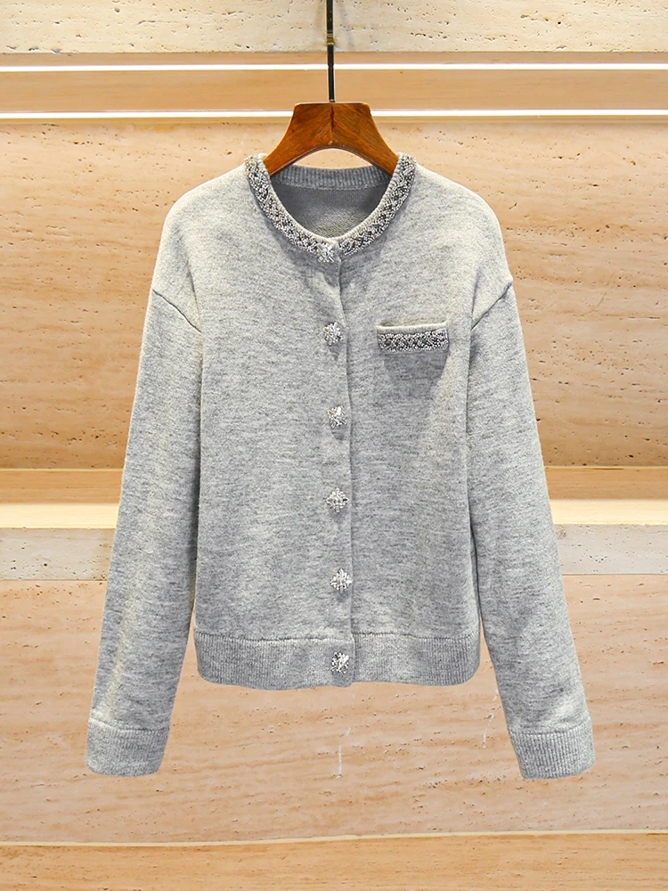 

Ele Heavy Bead вязаный кардиган пальто для женщин осенний сезон простой для поездок на работу Sle полиэфирное волокно длинный све обычный крой