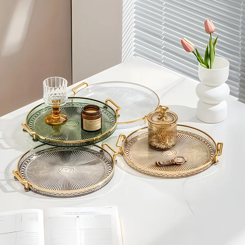 A Storage Tray with 10.6-Inch Gold-Edged Handles, Suitable for Holding Aromatherapy Products, Cosmetics, Keys, Coffee and Tea Sets, and Other Items. It Is Ideal for the Kitchen, Dining Room, Bedroom, and Desk. a Perfect Gift for Mother's Day and Labor Day