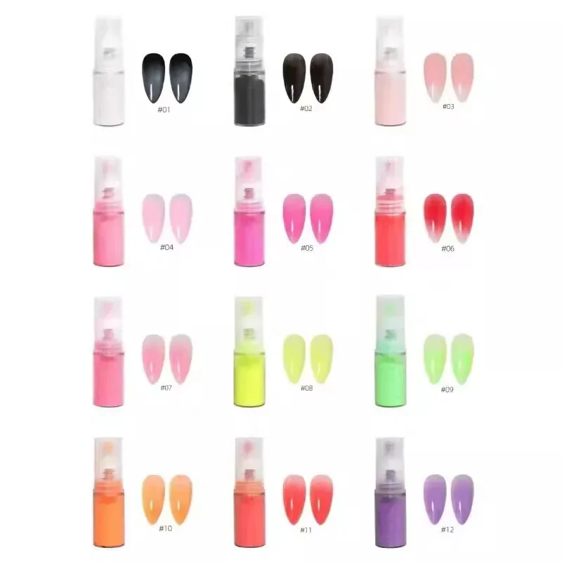 10G/Fles Neon Gradiënt Nagel Poeder Glitter Stof Chroom 11 Kleur Nail Spray Aurora Poeder Voor Feest