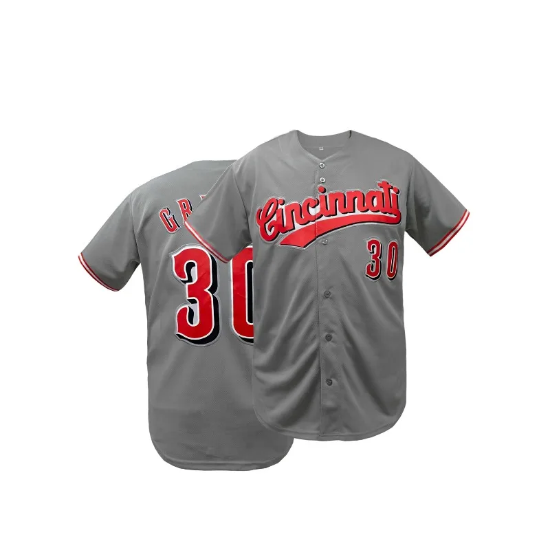 

Men's Baseball Jersey,Breathable V-Neck No. 30 Grey Sportswear with Embroidered Stitched Buttons Casual Sweatshirt,Men Clothing