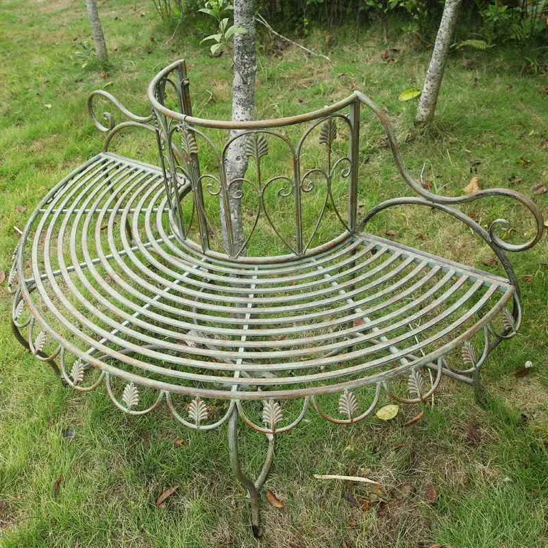 Retro wrought iron garden tree chair courtyard outdoor double back lounge chair decoration album-style silk flowers