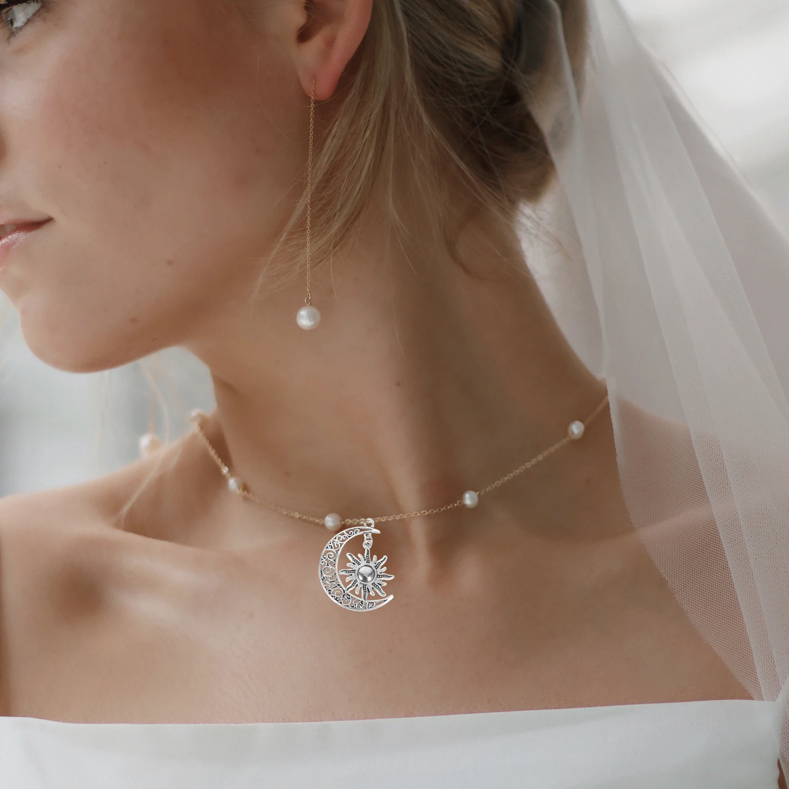 

10pcs Moon Sun Necklace Charms Alloy Diy Pendants For Bracelet Jewelry Making Unique Style Decorative Accessories