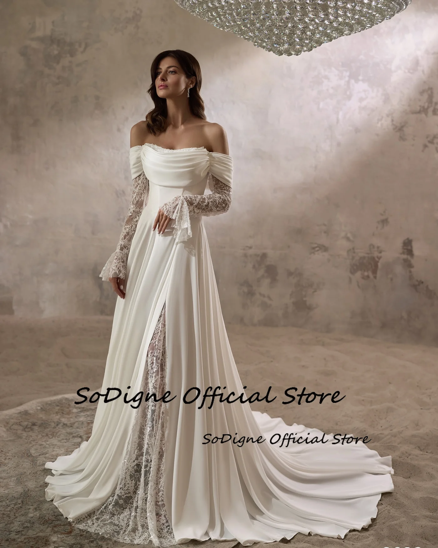 SoDigne a-line فساتين زفاف الشاطئ قبالة الكتف الساتان/الدانتيل فستان الزفاف 2025 ثوب زفاف طويل رداء دي ماري ﻿ تخصيص ﻿