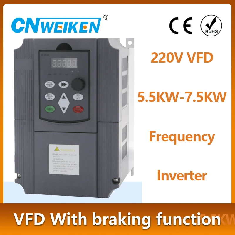 

220v 0.75kw-7.5kw Inveter VFD 3-phase 220V output Frequency Converter Variable Frequency Drive Motor Speed with brake function