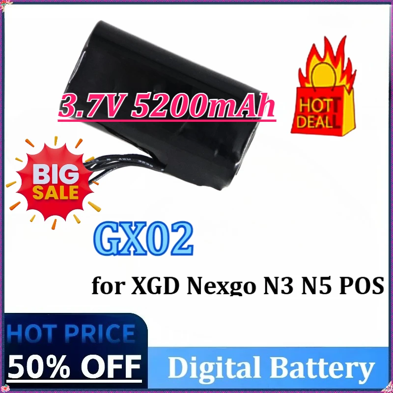 

3.7V 5200mAh 19.24Wh GX02 Mobile Intelligent Terminal Battery for XGD Nexgo N3 N5 POS Rechargeable Replacement Li-Ion Battery