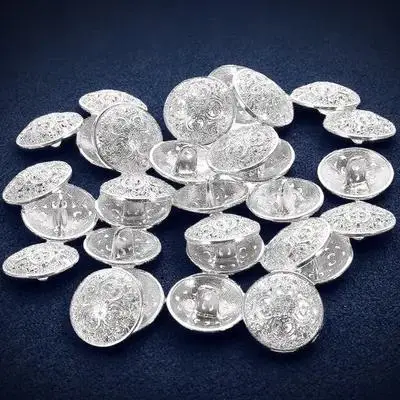 30Pcs Metal Hollow Buttons Silver for Jackets Coats Jeans DIY Sewing Fasteners Clothing Decor Metal Button for Coat