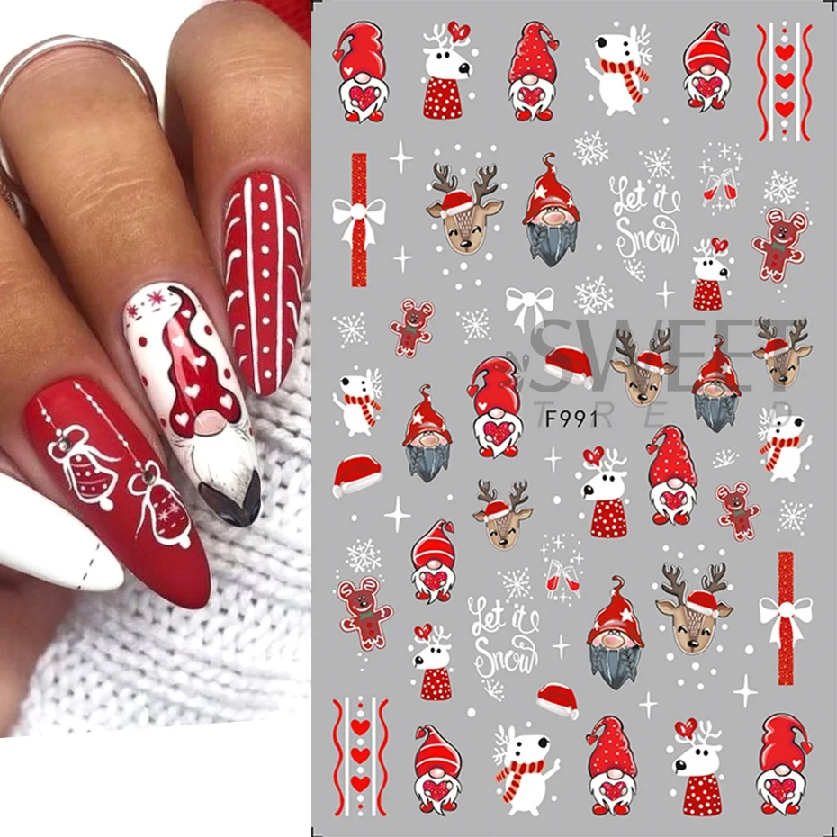 Süße Weihnachten Nail Art Aufkleber Kawaii Schneeflocke Hirsch Weihnachtsmann Star Holly Winter Weihnachten Neujahr 3D Aufkleber Slider Maniküre Tipps