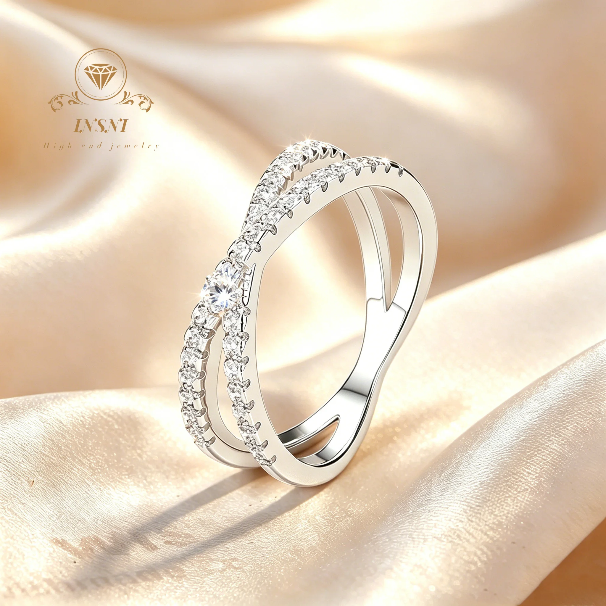

925 Silver Ring X Interwoven Ring Spot Fashion Niche High-end Moissanite Women's Ring Affordable Light Luxury Jewelry Gift women