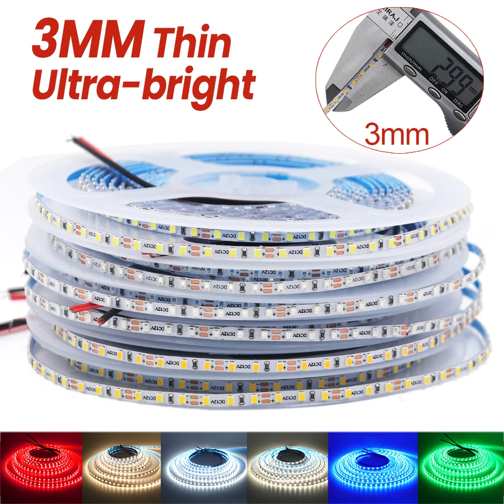 Narrow PCB Width 3MM DC 12V LED Strip 180Leds/m SMD 2015 Flexible Ribbon Tape Rope Advertising Light