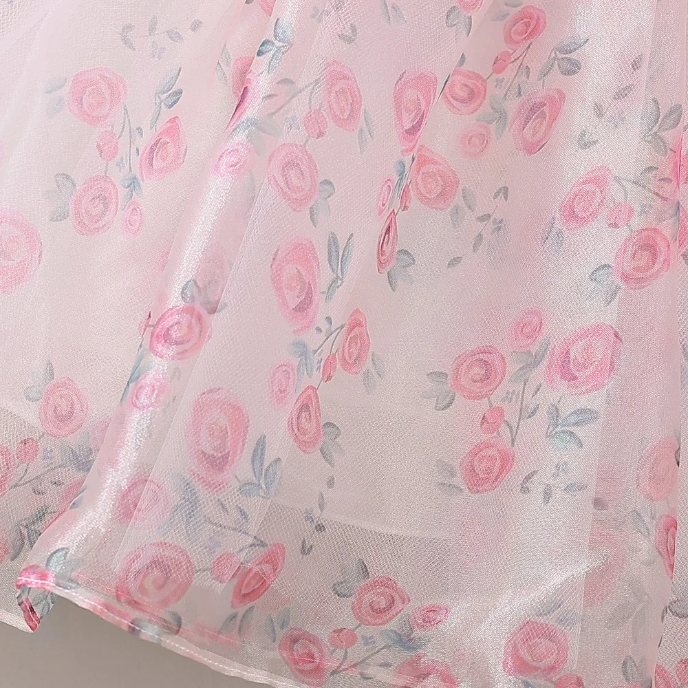Cute Baby Girls Puff Sleeve Floral Bow Chiffon Princess Dress For Flower Kids Wedding Birthday Party Baptism Ceremony Prom Gown