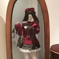 Sweet Red Christmas Set Early Spring Women's Style Bow Knot Knitted Sweater Slim Short Skirt Cute Two Piece Set Fashionable Casu