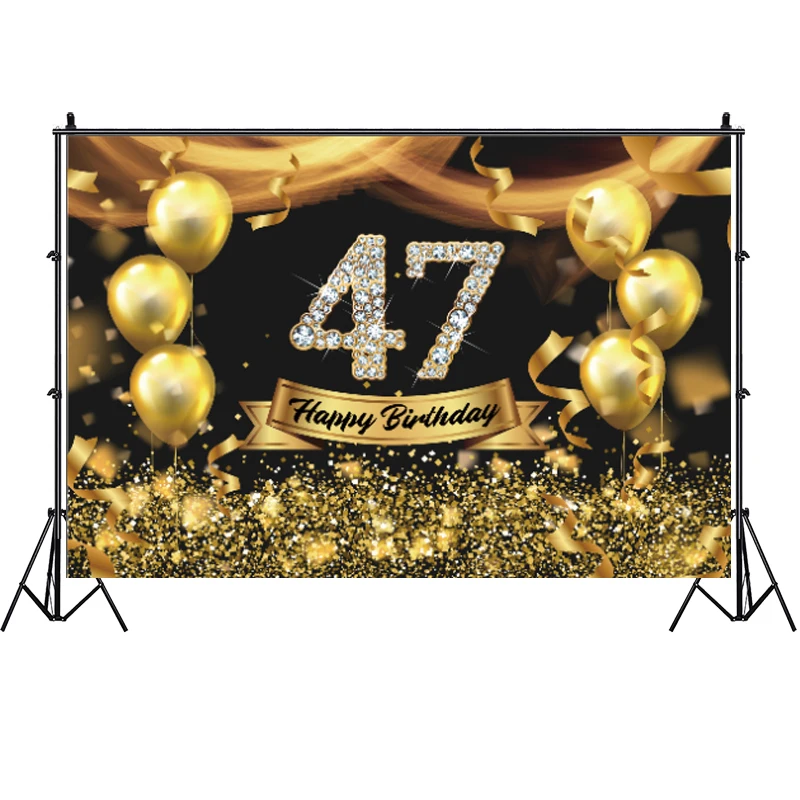 Black Gold 47th fondale uomo 47 anni festa di compleanno fotografia sfondo Studio fotografico torta Dessert Table Decor Banner