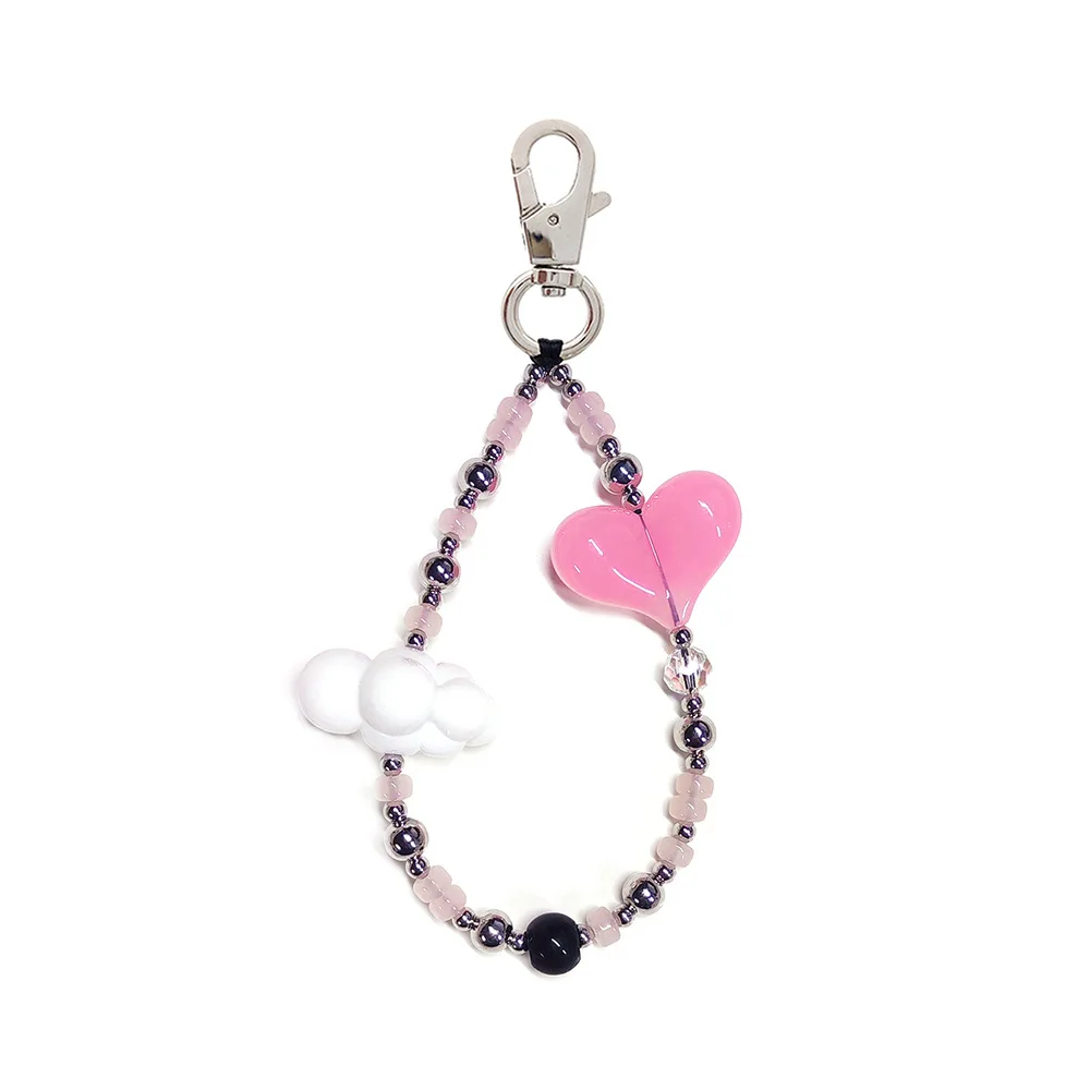 HERLOOK Red Heart Keychain Y2K Key Charm Accessories Cloud Keyring Beads Key Chain Daily Clothing Decor