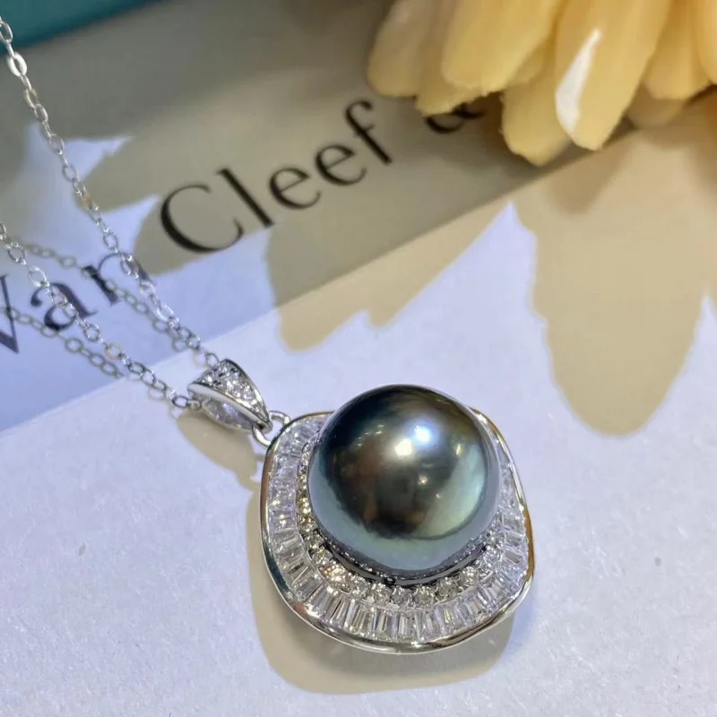 

SGARIT Natural Tahitian Pendant Necklace DIY Premium Gray Pearl 925 Silver Charms for Pendant Elegant Jewelry Gift for Women