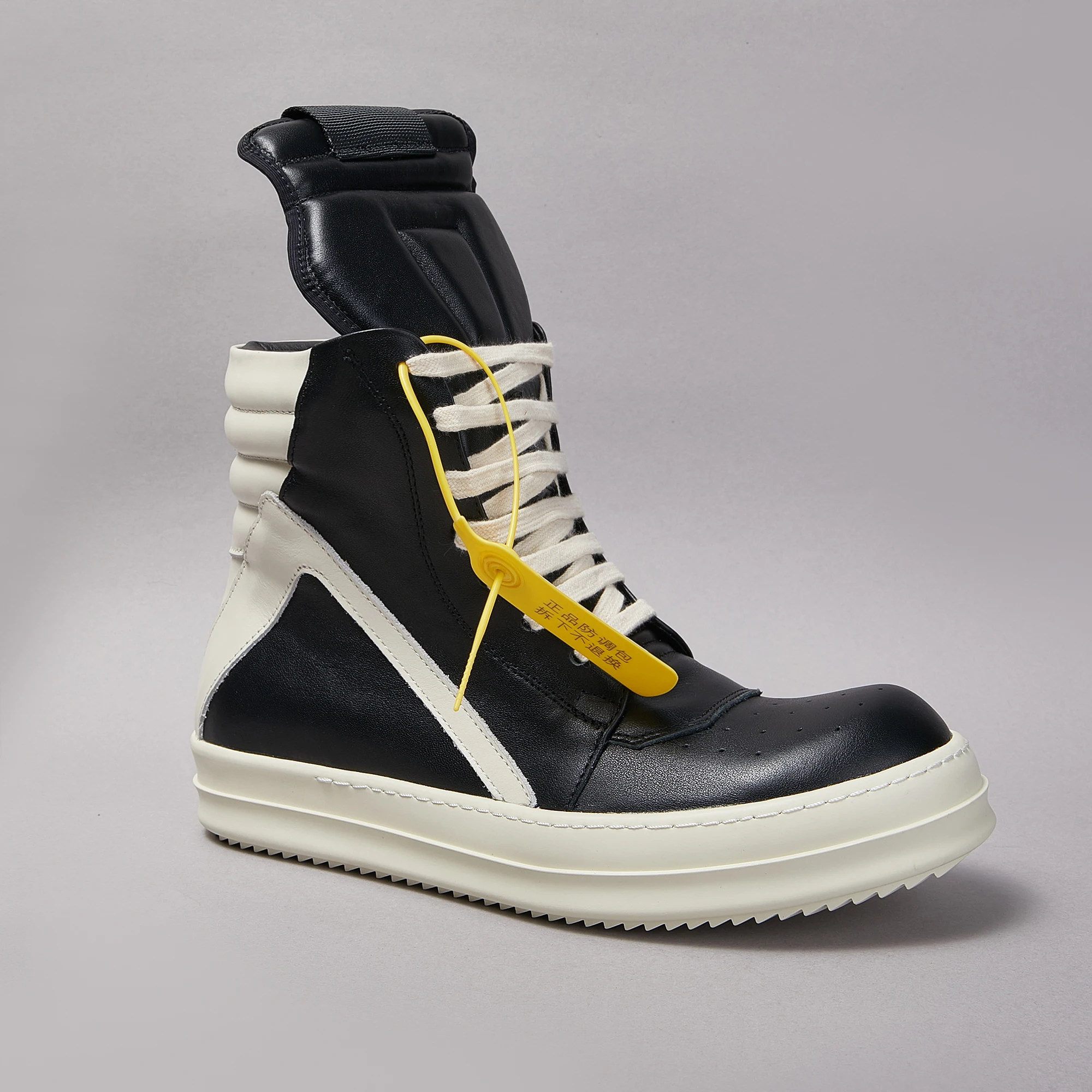 العلامة التجارية عالية أعلى النساء أحذية رياضية مسطحة فاخرة عارضة حذاء رجالي كلاسيكي أسود حقيقي أحذية رياضية من الجلد النساء حذاء بوت بطول الكاحل #5