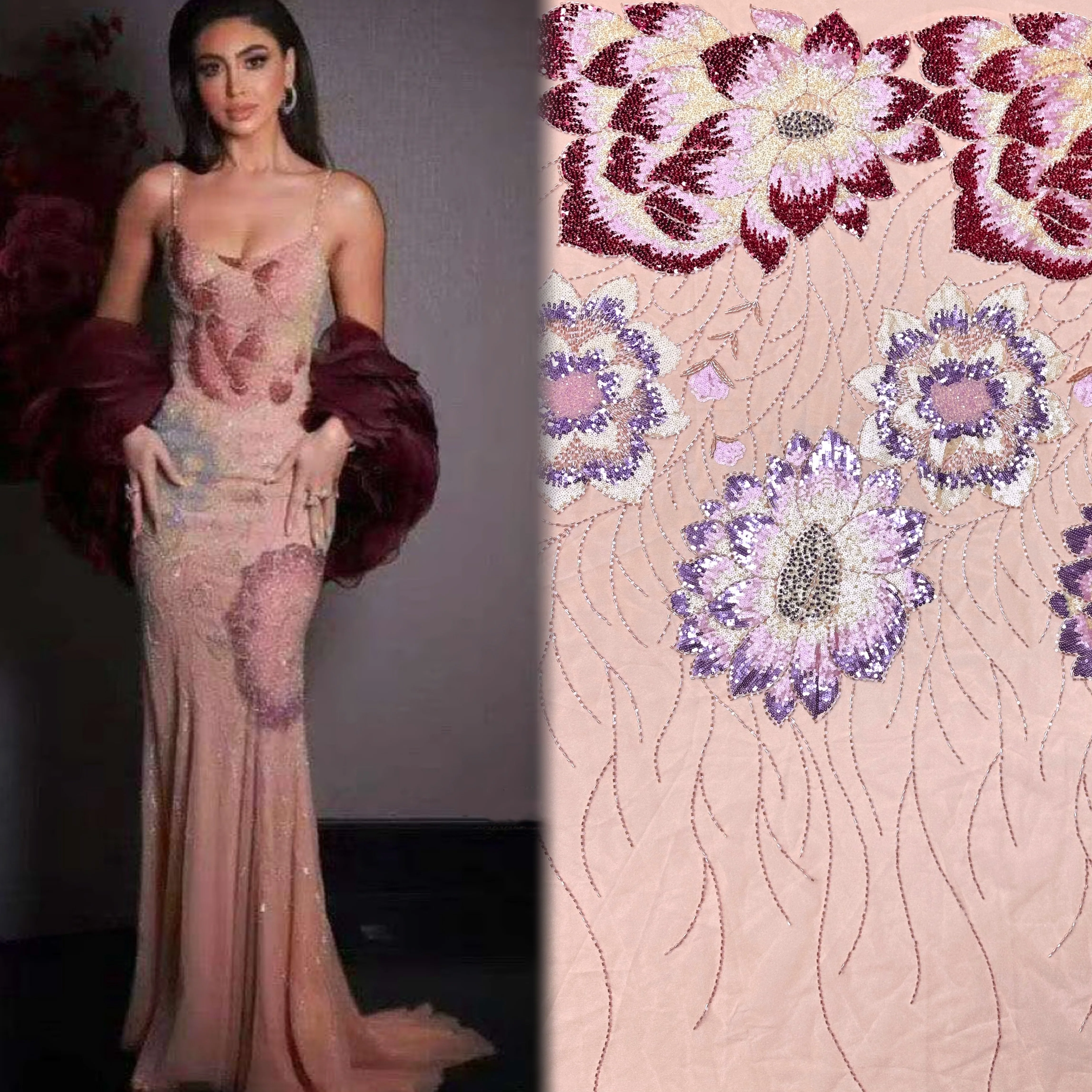 2026 Afrikanischer Bräutigam Bestickter Perlen-Spitzenstoff Modisches Design Französische Pailletten-Spitze Brautkleid Nähmaterial 5 Yards – Detail 4