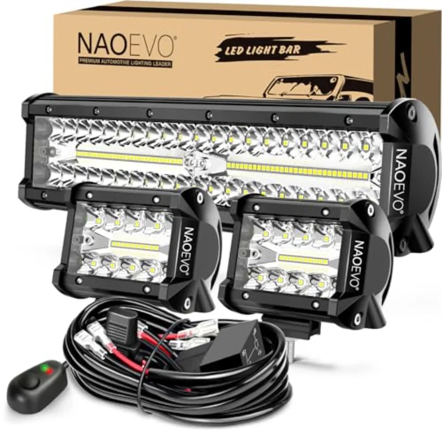 

12Inch LED Light Bar and 2PCS 4Inch LED Pod Lights 420W 42000LM LED Fog/Driving/Off Road Lights Bar Spot Flood Combo LED Light