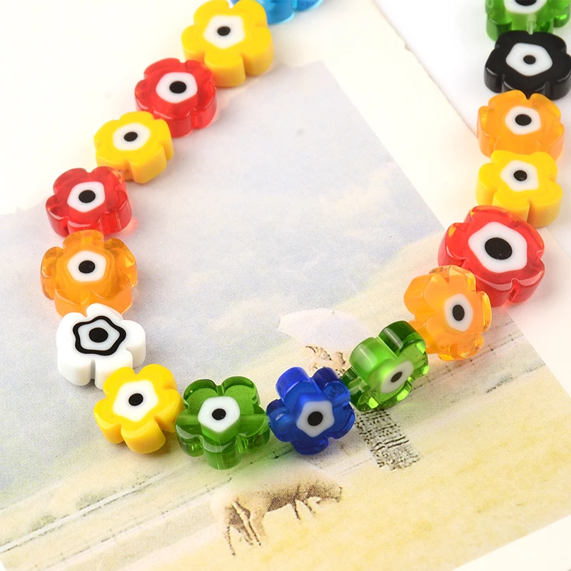 Colorful Flower Patterns Lampwork Glass Beads Loose Beads For Jewelry Making Handmade Bracelet DIY Accessories 38cm/strand