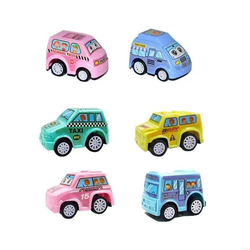 

770B Pack Of 6 Small Inertia Pull Back Car Toy Play Vehicle For Kids Random Styles
