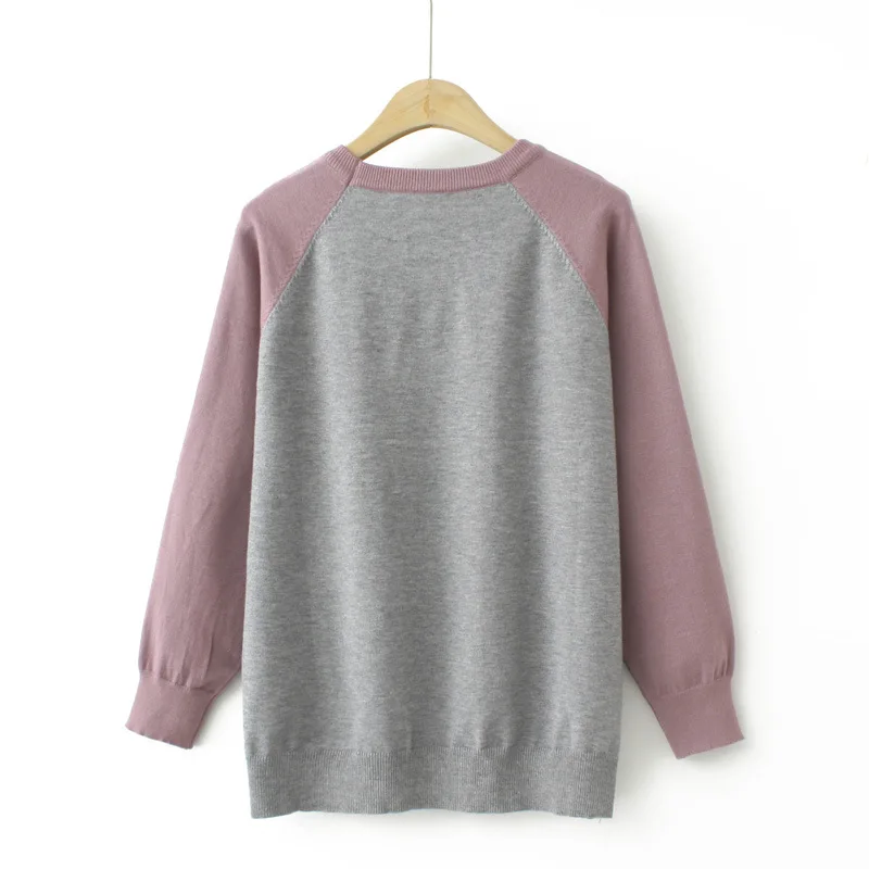 2023 Autumn Clothes Women Sweater Plus Size Casual Raglan Shoulders Block Color Pullover Knitwear Curve F11 2218