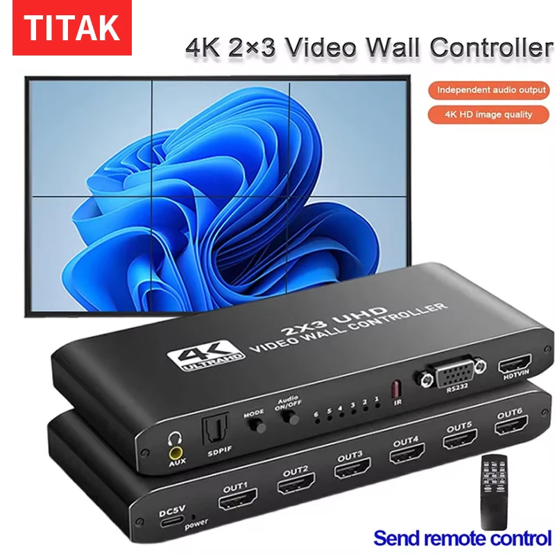 2x3 6 screen 4K HDMI TV Video wall Controller splicer 1X2 1X4 2x2 3x3 3x2 4X2 2X4 HDMI DVI multi video screen processor switcher