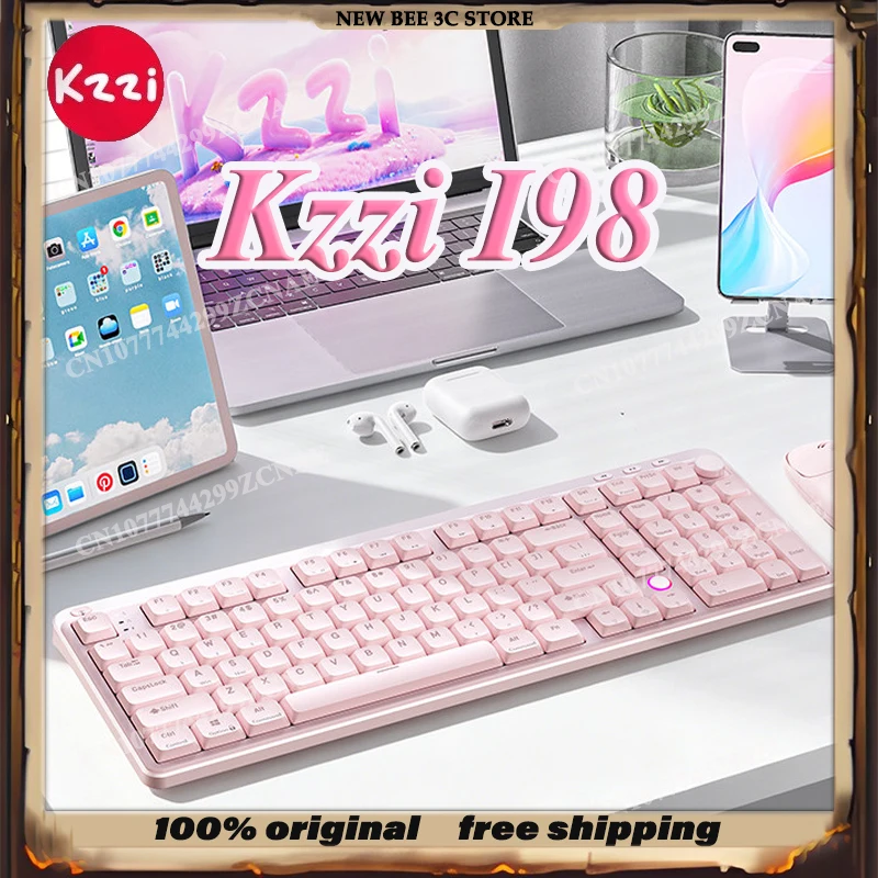 NEW Kzzi I98 Low Profile Mechanical Keyboard Quiet Wireless Tri Mode 8000mah Battery Control Knob Backlit RGB Office Keypad Gift