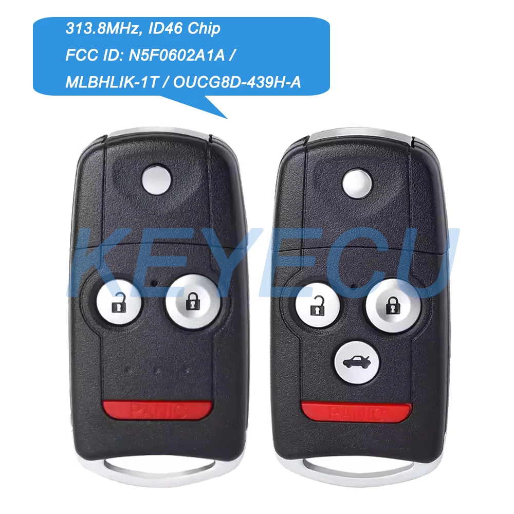 

Keyecu FCC ID: N5F0602A1A MLBHLIK-1T OUCG8D-439H-A for Acura MDX RDX ZDX TL TSX Flip Remote Car Key Fob 313.8MHz With ID46 Chip