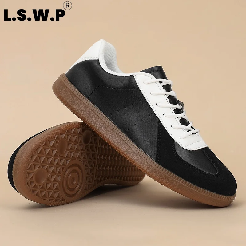 Men's Casual Sneakers, Retro German-Style Training Shoes, Color-Blocking Low-Top Sneakers, Soft Sole, Wear-Resistant Rubber Sole, Casual Sports Shoes, Simple and Trendy Men's Everyday Walking and Commuting Lightweight Versatile White Shoes
