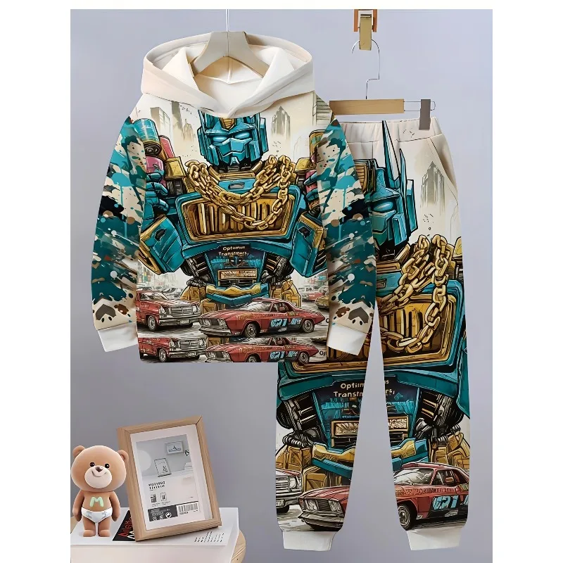 2025 Robot and Automotive 3D Pattern Printing Trend 2-piece Comfortable Long Sleeve Hoodie and Casual Sports Pants