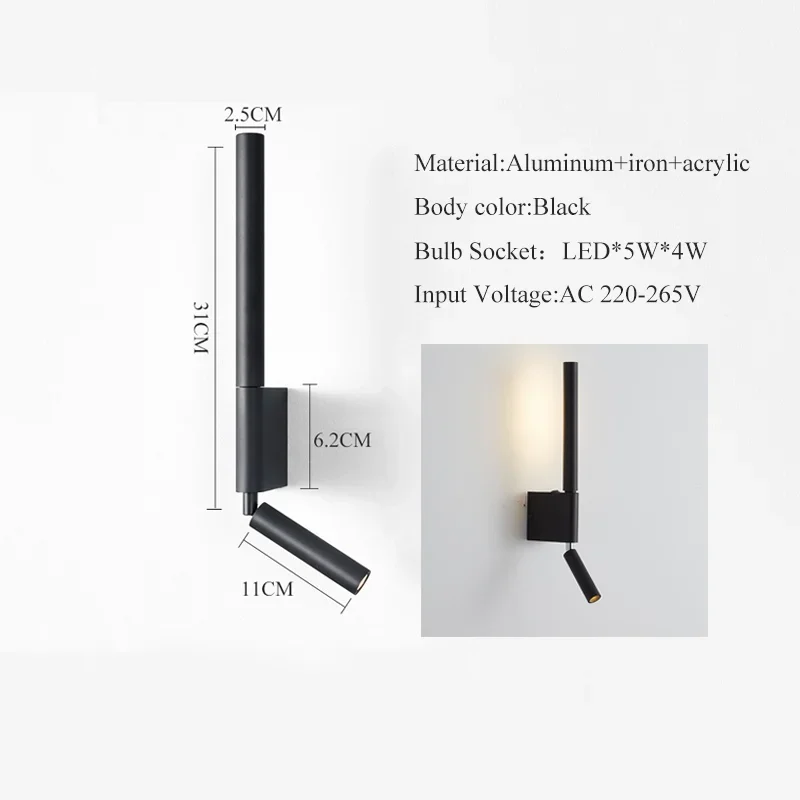 Imagem -06 - Led Noite Lâmpada de Leitura com Interruptor Long Wall Mount Cabeceira Hotel Moderno Minimalista Arcabeceira de Parede Rotativa Luminária