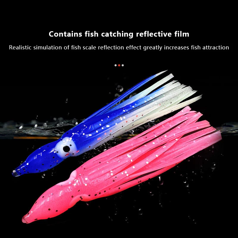 10Pcs 9CM 7 Colors Soft Luminous Octopus Skirts Lures Silicone Squid Jigging Artificial Soft Worm Sea Fishing Bait Glow Eye Tool