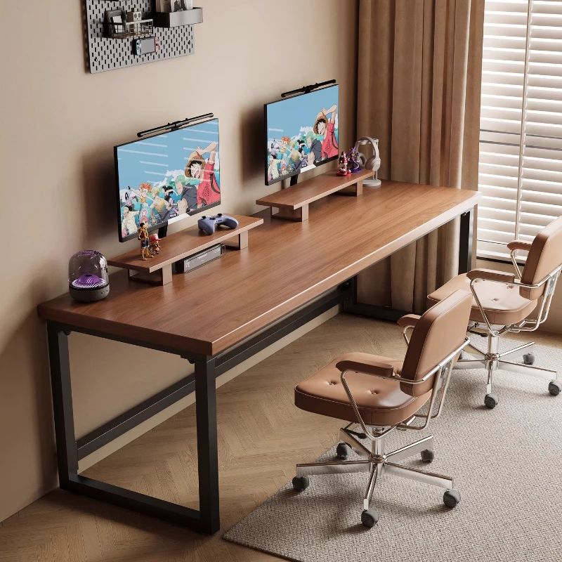 Solid wood double computer desk desktop, household desk, long table, workbench