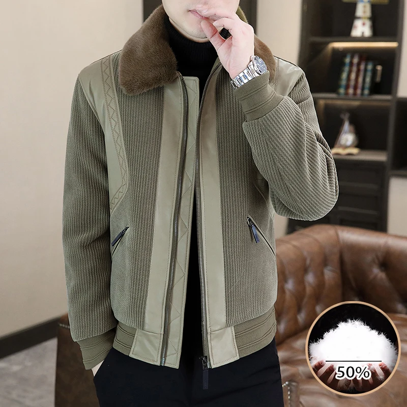 High-Quality Men's Short Puffer Coat 2025 Winter Detachable Fur Collar Warm Duck Down Jacket Casual Windproof Thicken Top Parkas